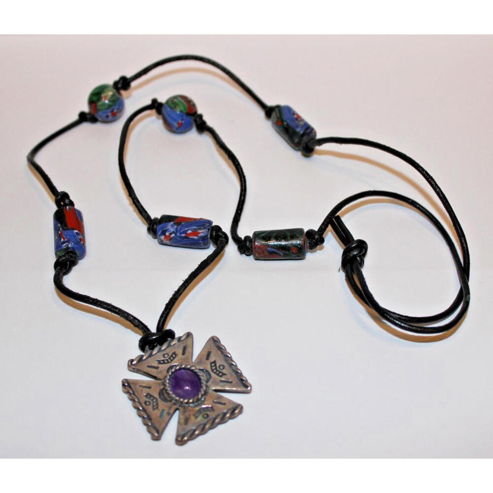 Vintage Carol Felley CF STER Reversible Amethyst Turquoise Necklace 38in